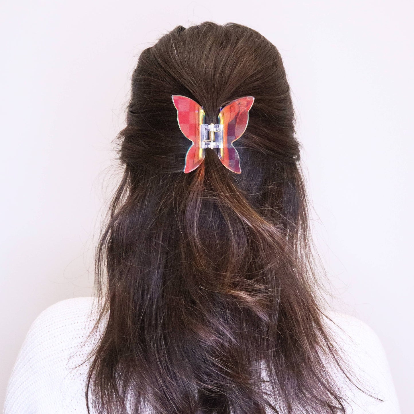 Frog Sac - Medium Iridescent Checkered Butterfly Hair Claw Clip