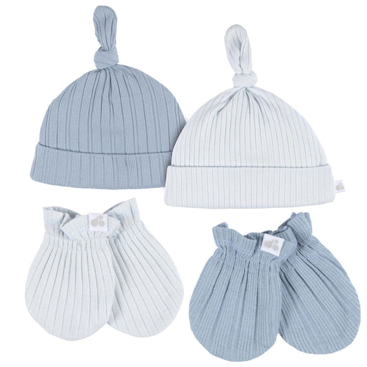 Just Born by Gerber Baby Neutral - 4-Piece Hat and Mittens (BLUE)