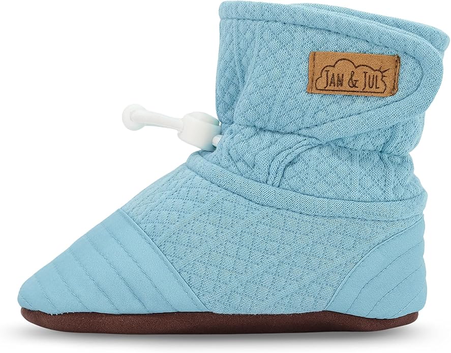 Jan & Jul - Adjustable Stay-Put Lite Booties for Babies, Cotton Blend - Egg Blue