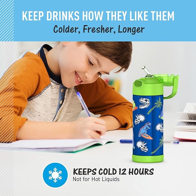 Thermos - 410ml FUNtainer Water Bottle with Spout and Locking Lid, Daring Dinos