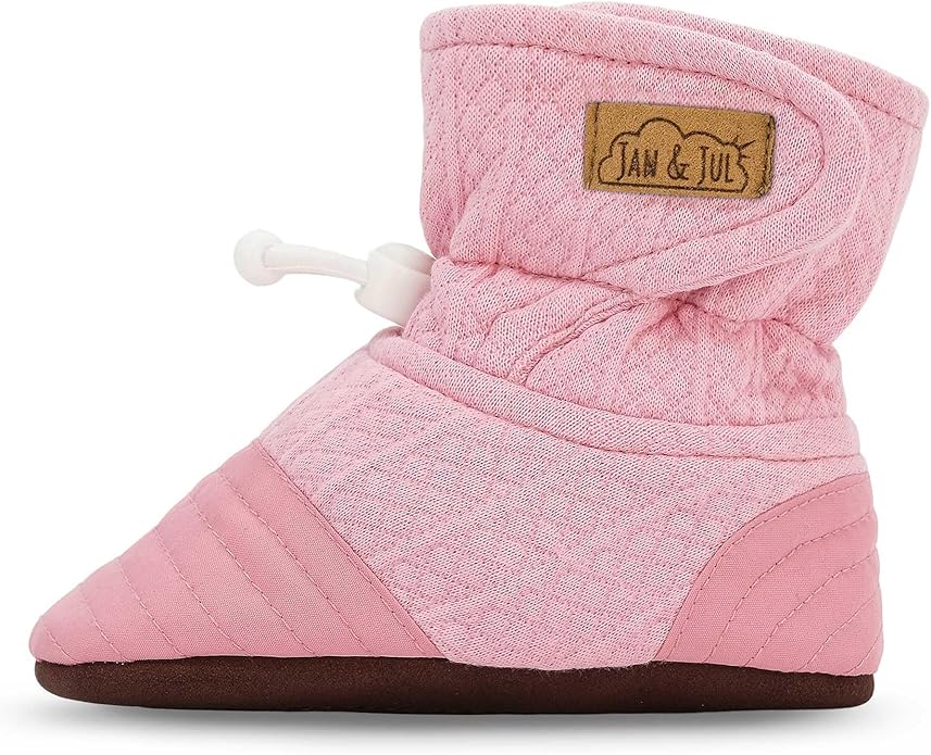 Jan & Jul - Adjustable Stay-Put Lite Booties for Babies, Cotton Blend - Dusty Pink