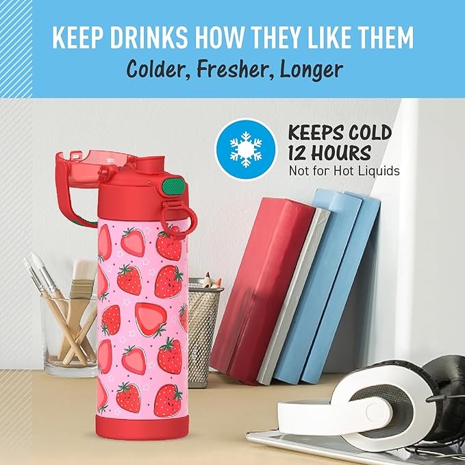 Thermos - 470ml FUNtainer Water Bottle with Spout and Locking Lid, Strawberry Smiles