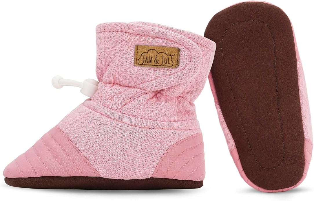 Jan & Jul - Adjustable Stay-Put Lite Booties for Babies, Cotton Blend - Dusty Pink