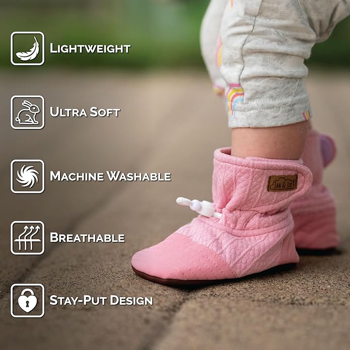 Jan & Jul - Adjustable Stay-Put Lite Booties for Babies, Cotton Blend - Dusty Pink