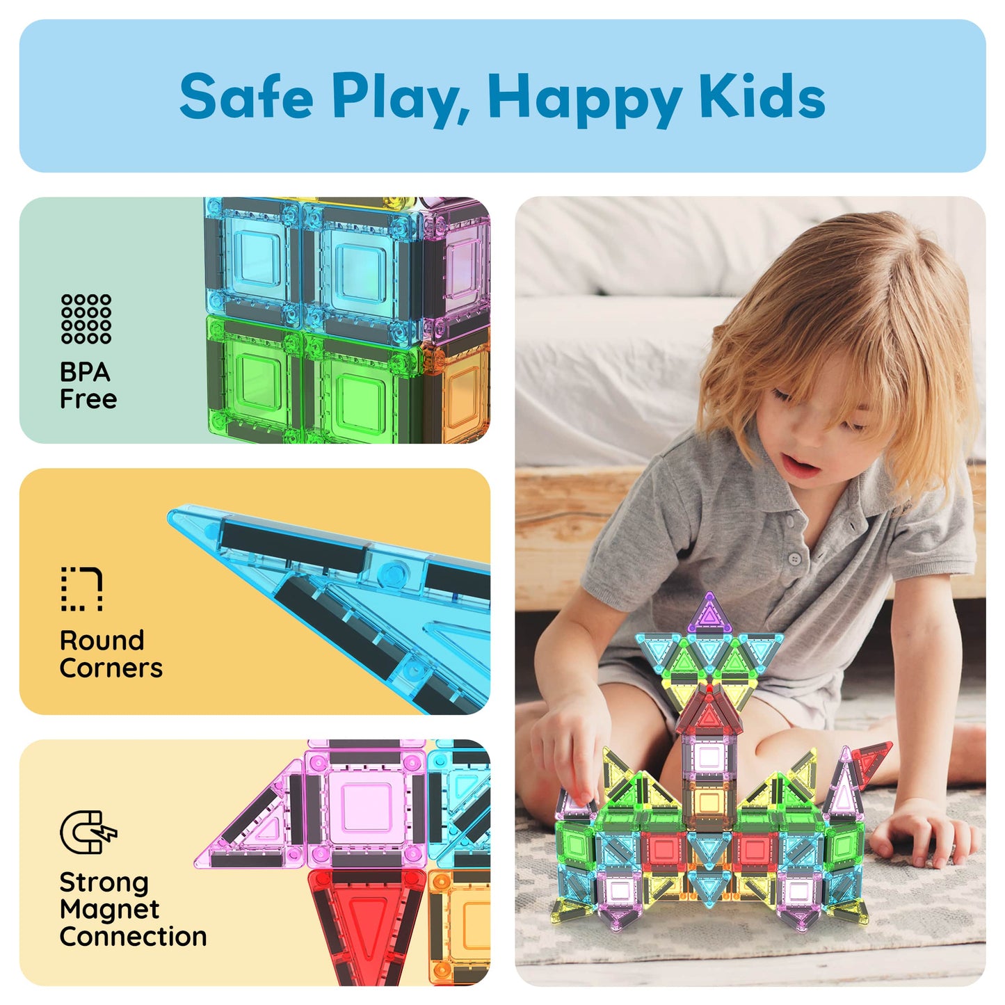 PicassoTiles 50pc Nano Magnetic Building Tiles Construction Travel Set