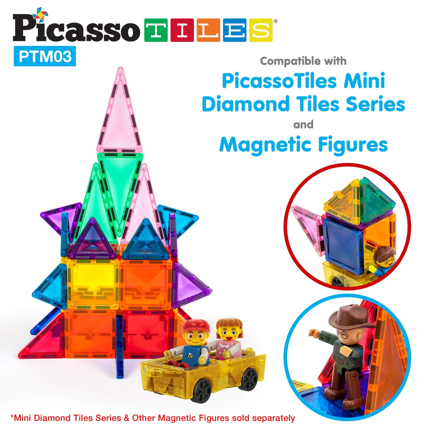 PicassoTiles 3pk Travel Size Magnetic Tile Building Set