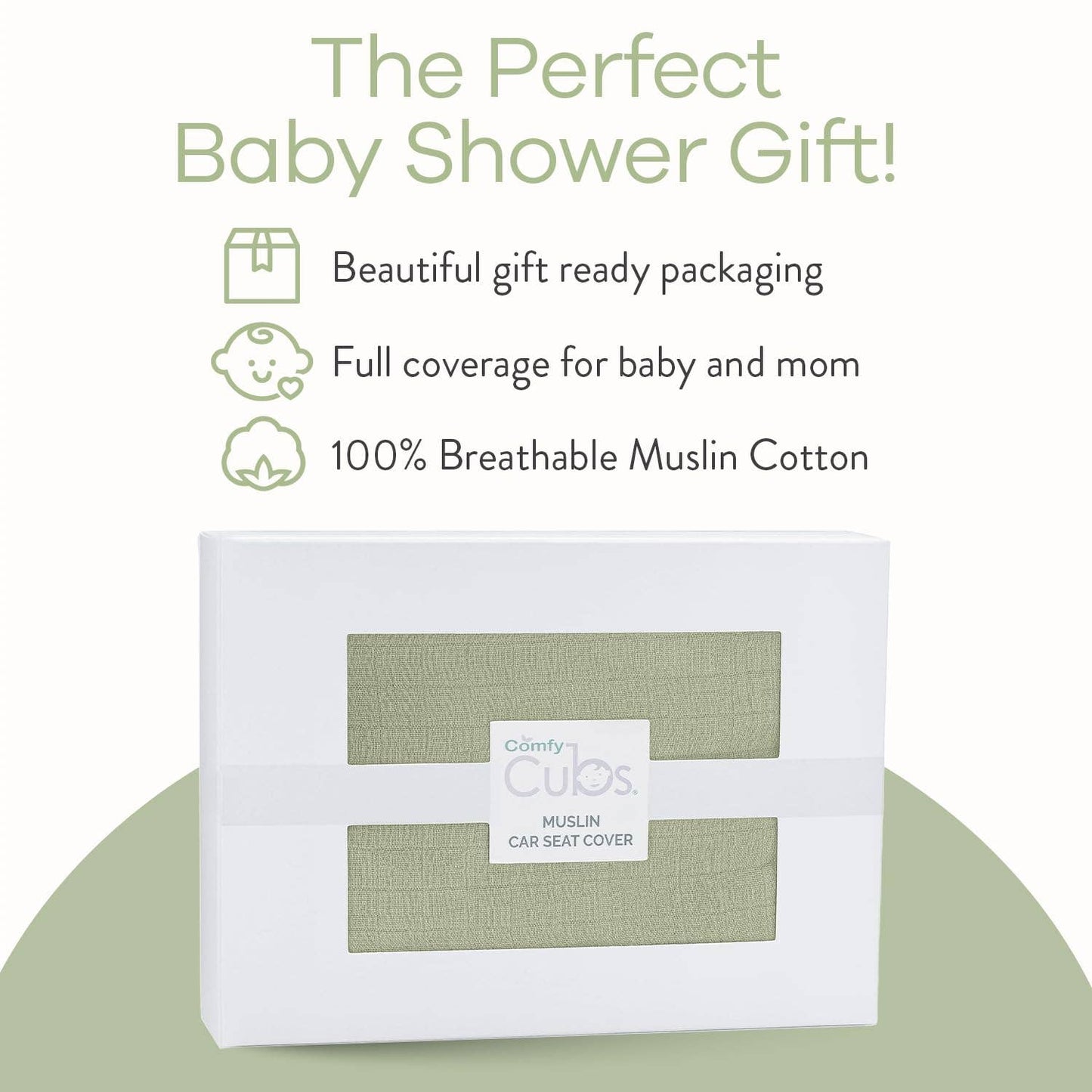 Comfy Cubs - Muslin Cotton Baby Car Seat Cover By Comfy Cubs: Sage