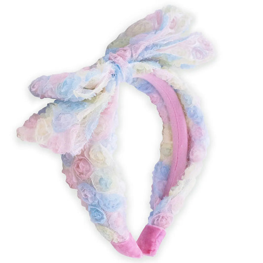 Frog Sac - Big Bow Headband - Double Layer Rainbow Mini Rosette