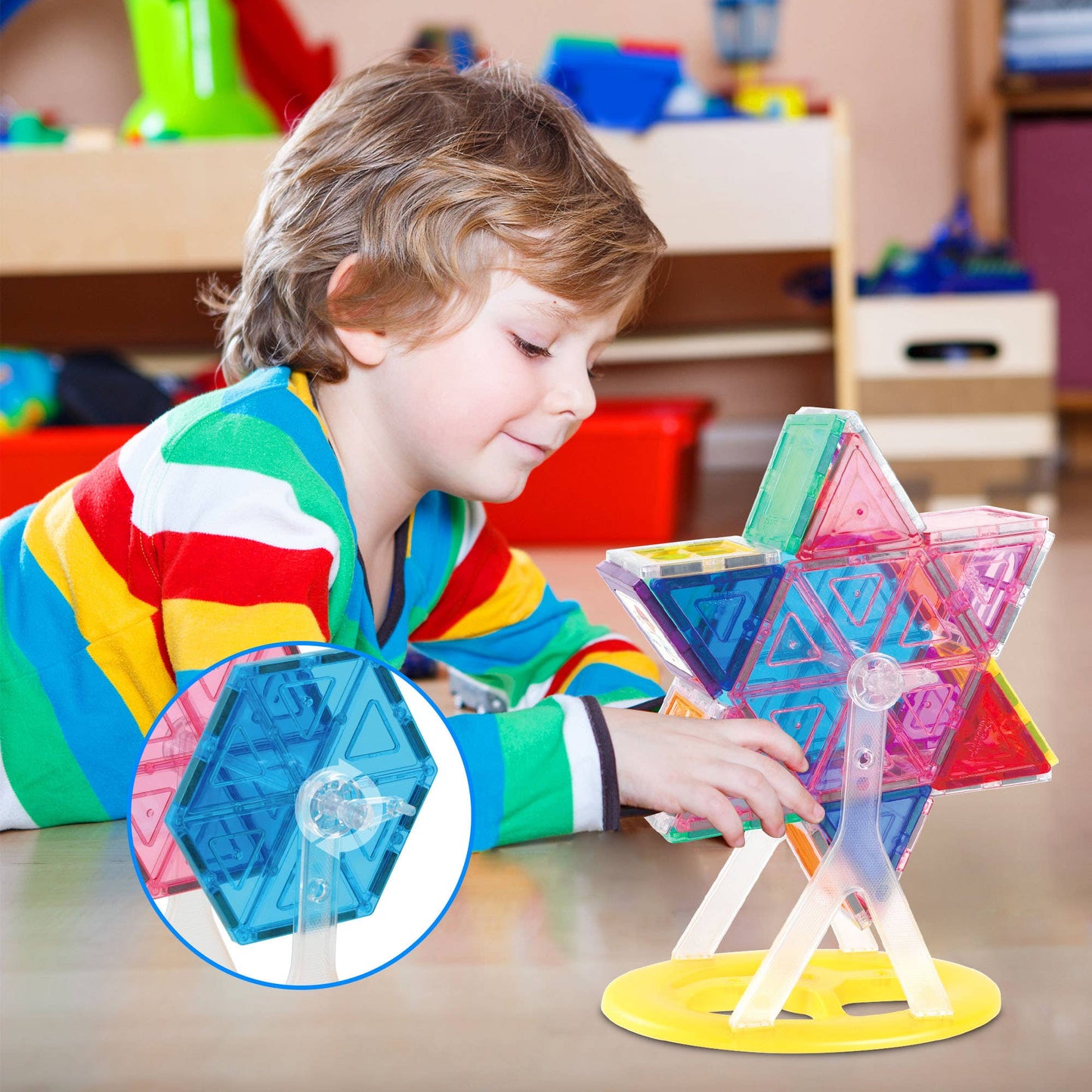 PicassoTiles 63 Piece Magnet Tile Ferris Wheel Building Set
