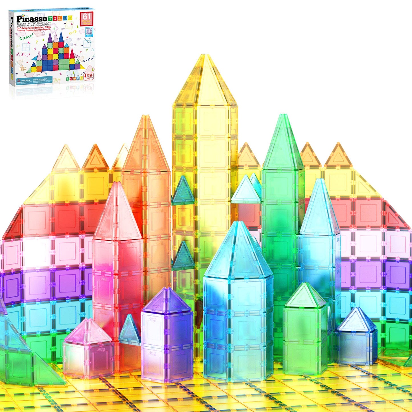 PicassoTiles 61pc Magnetic Tile Building Set