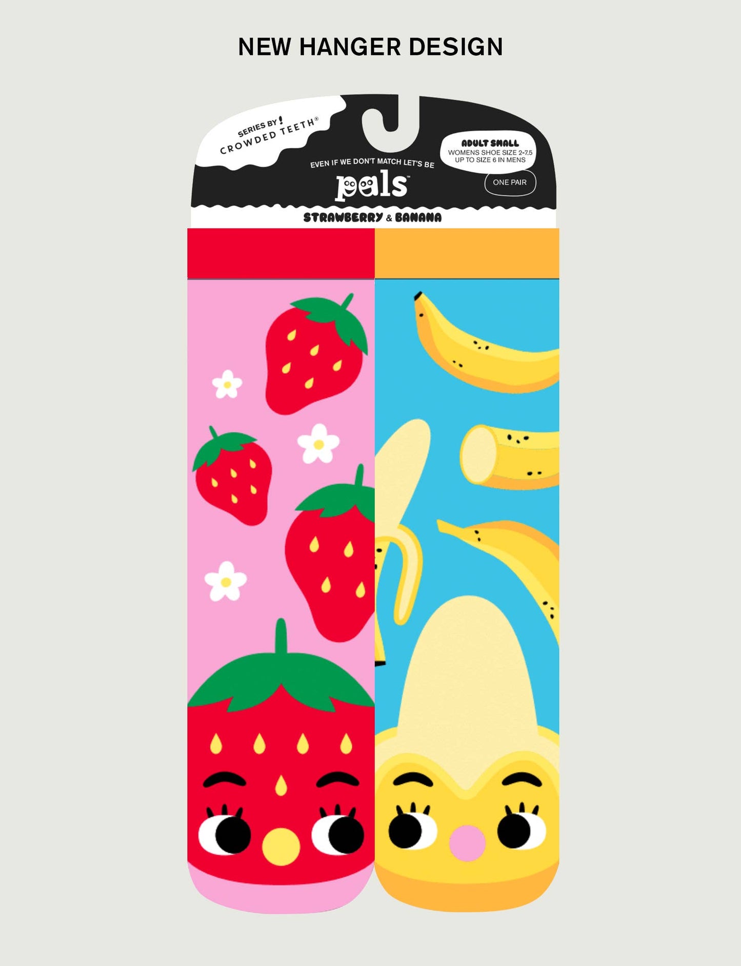 Pals Socks - Strawberry & Banana Mismatched Food Socks for Adults