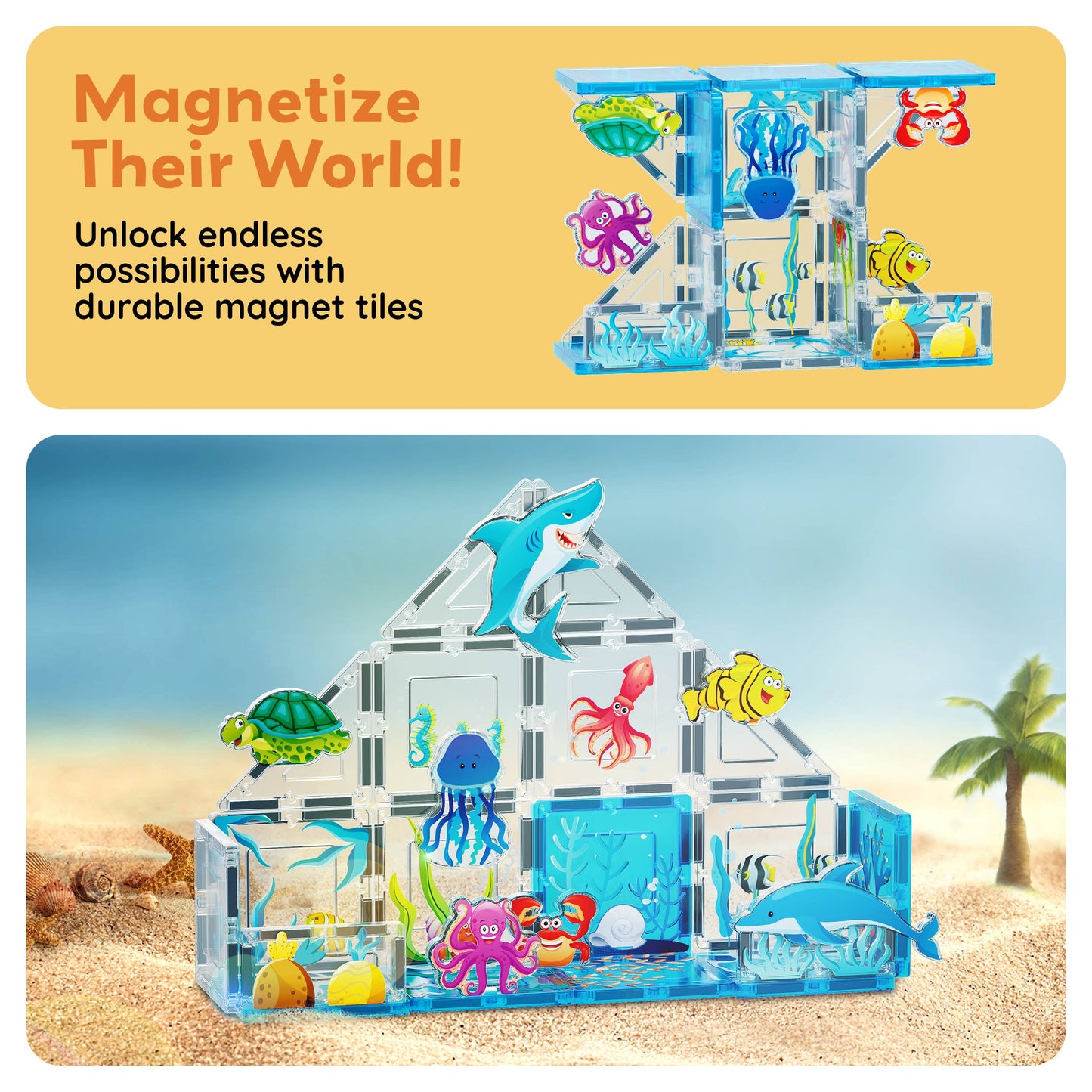 PicassoTiles 8pc Marine Animal Magnetic Action Figures