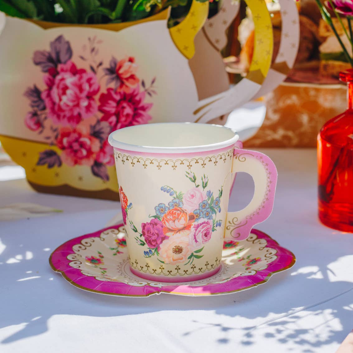 Talking Tables USA - Vintage Teacups and Saucers Set  | 12 Pack | Tea Party |