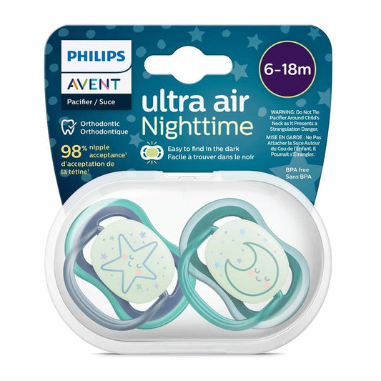 Philips Avent - Ultra Air Pacifier Night 2pk 6-18M Star+Moon