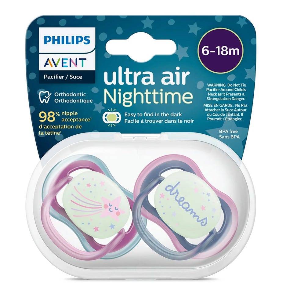 Philips Avent - Ultra Air Pacifier Night 2pk 6-18M Star+Dream