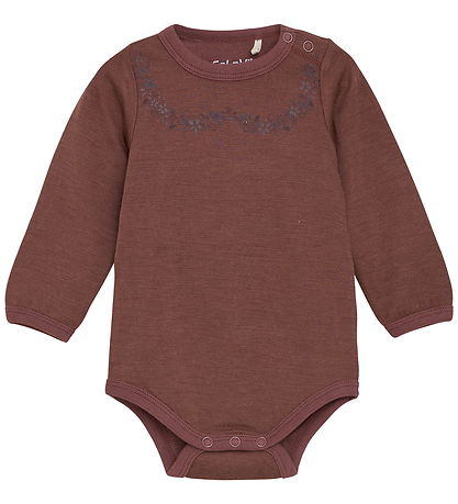 Celavi - CeLaVi Bodysuit Wool  Maroon w. Print- 3M