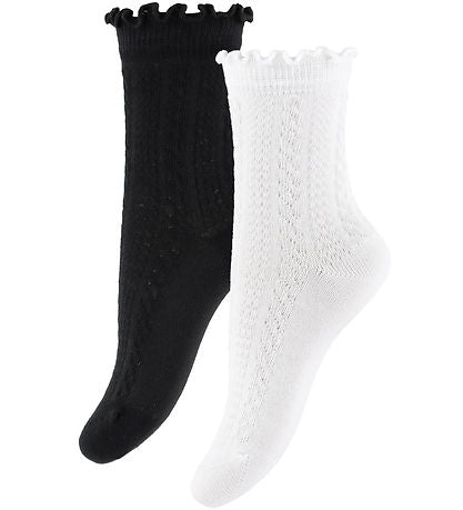 Creamie Socks - 2-Pack - Black/White w. Pattern - Size 27/30