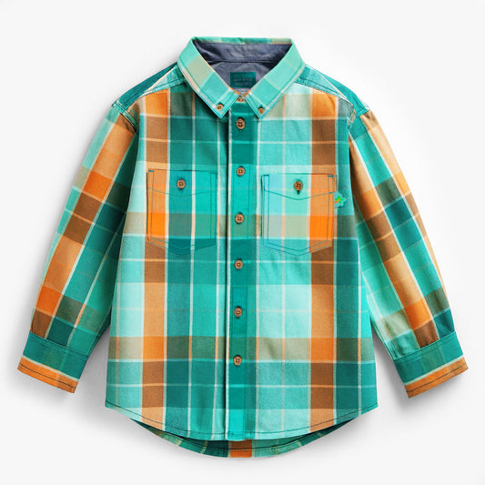 Souris Mini - Turquoise and orange plaid shirt