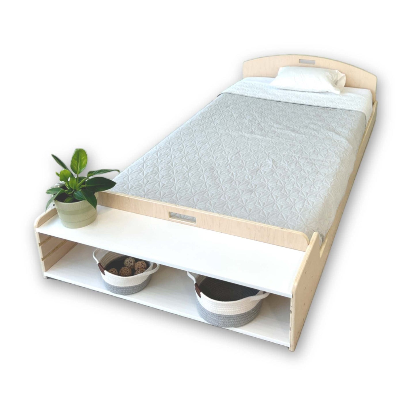 CHERRY - Montessori Floor Bed with Shelves