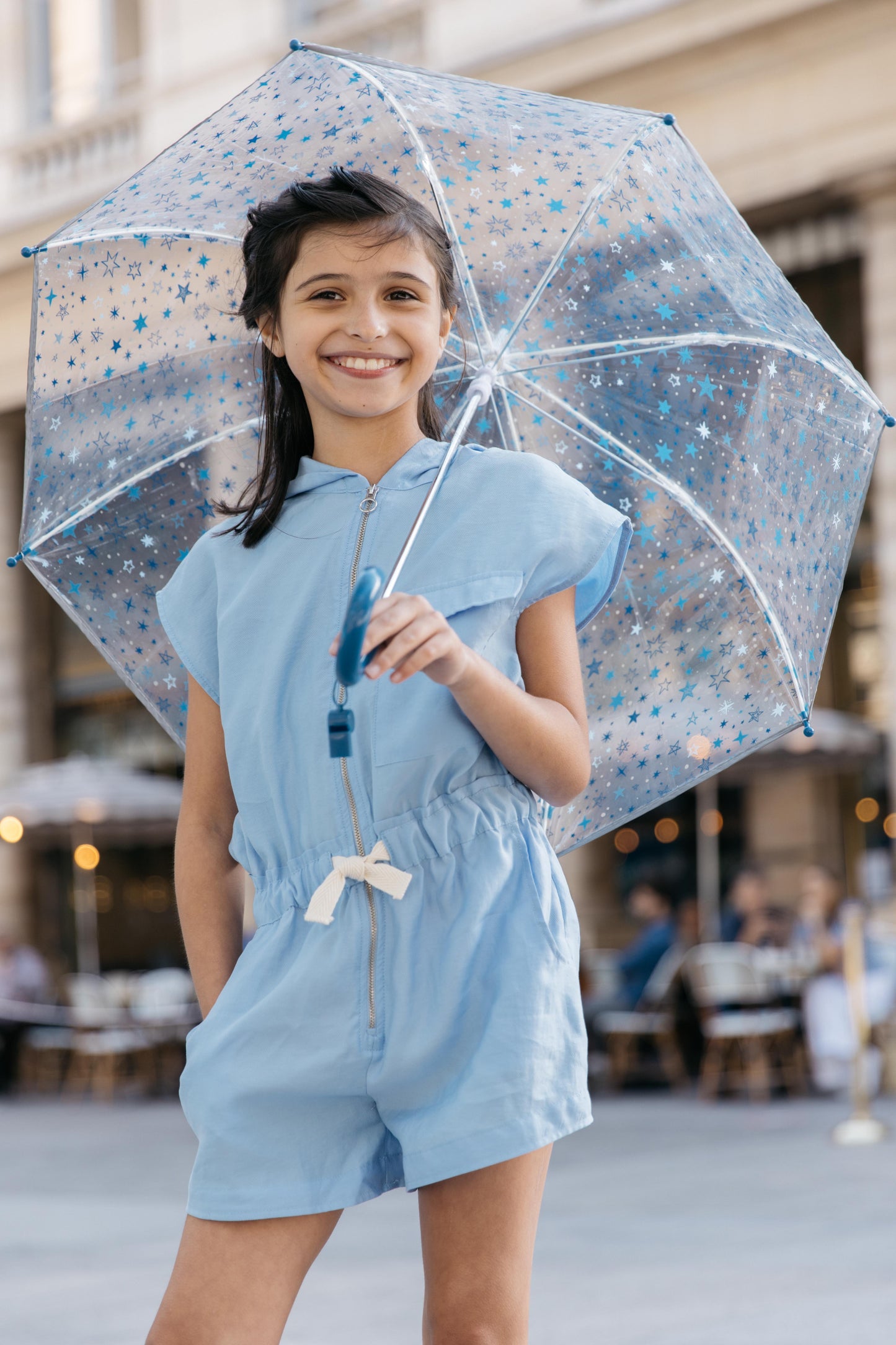 Smati Paris Blue Stars Transparent Fluorescent Kids Umbrella