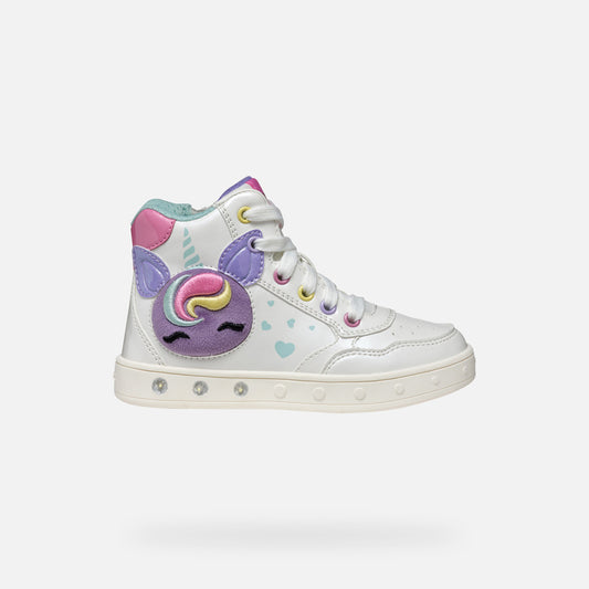 Geox High Top Skylin Girl Unicorn - White