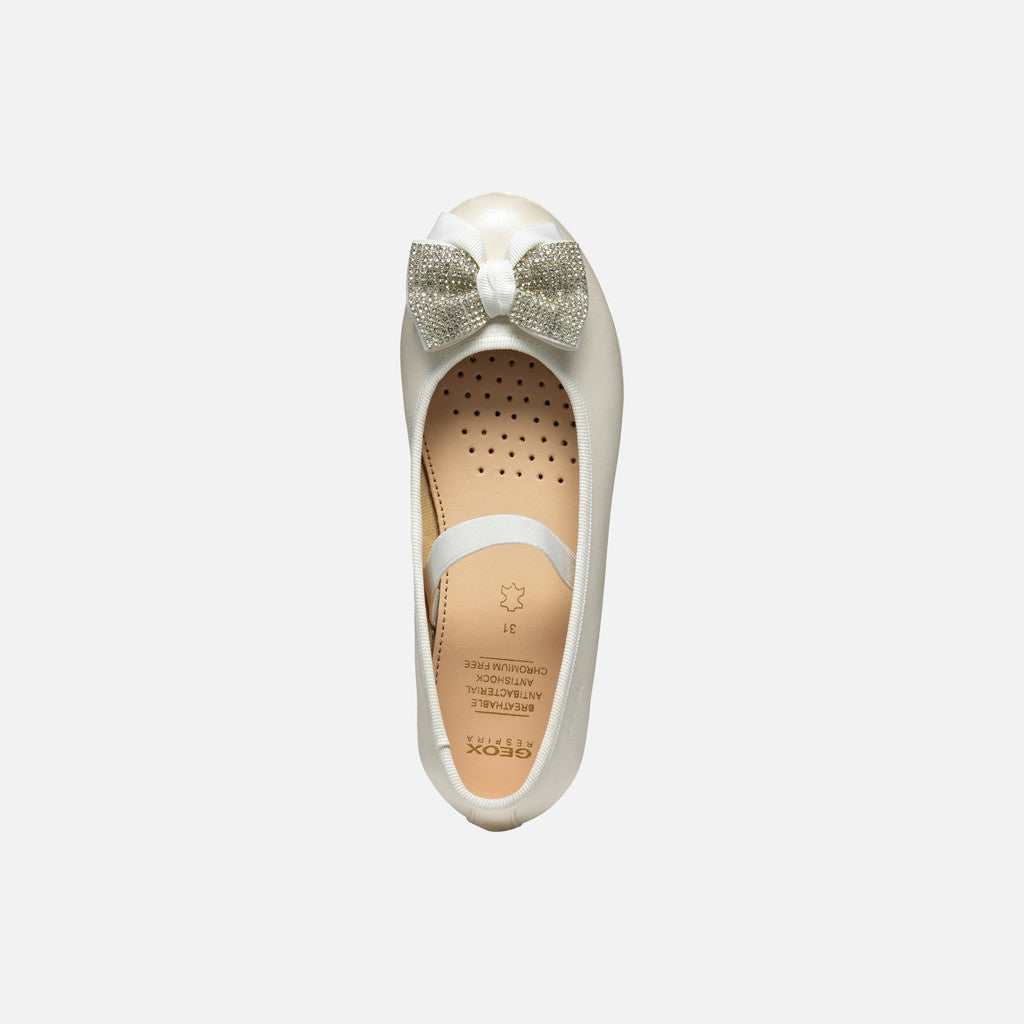 Geox Plié Pearl White Ballerina Flats