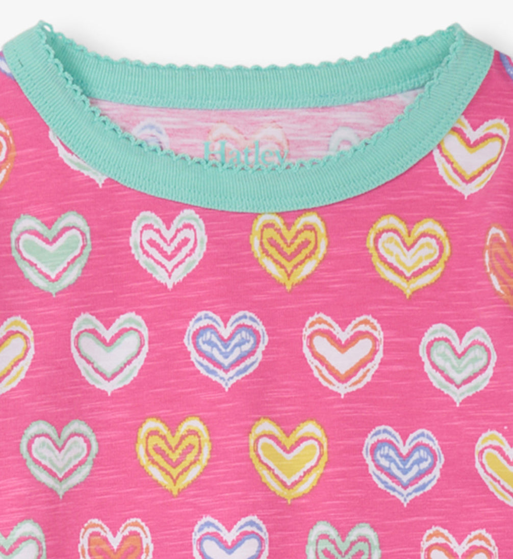 Hatley - Shibori Hearts Cotton Pajama Set - Fuchsia Purple