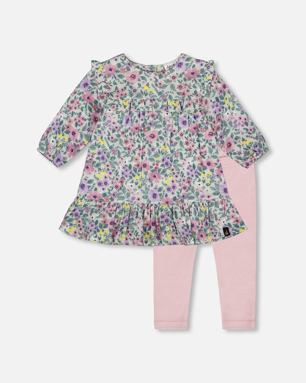 Deux par Deux - Muslin Dress + Legging Set - Watercolor Flowers