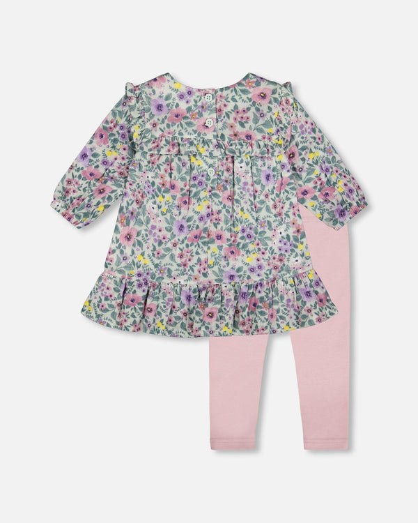 Deux par Deux - Muslin Dress + Legging Set - Watercolor Flowers