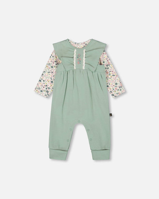 Deux par Deux - Organic Cotton Bodysuit And Sleeveless Overalls Set Jade Green