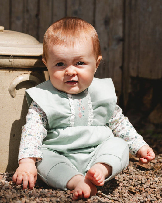 Deux par Deux - Organic Cotton Bodysuit And Sleeveless Overalls Set Jade Green