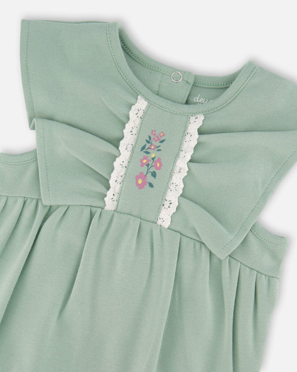 Deux par Deux - Organic Cotton Bodysuit And Sleeveless Overalls Set Jade Green
