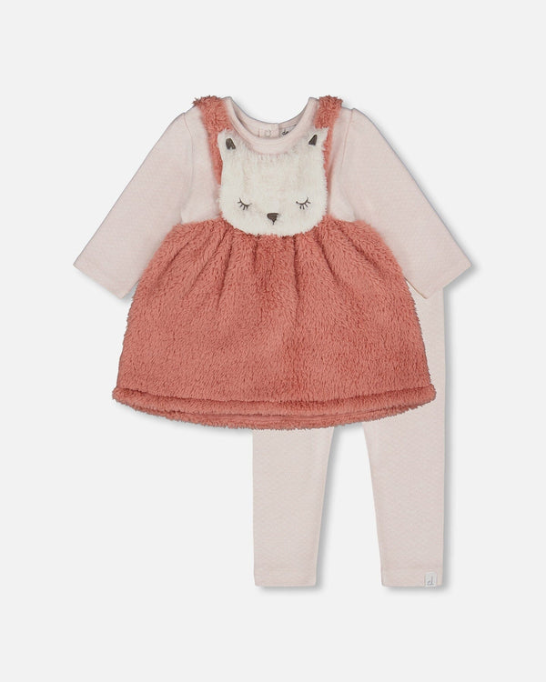 Deux par Deux - Bi-Material Dress And Leggings Set Old Pink