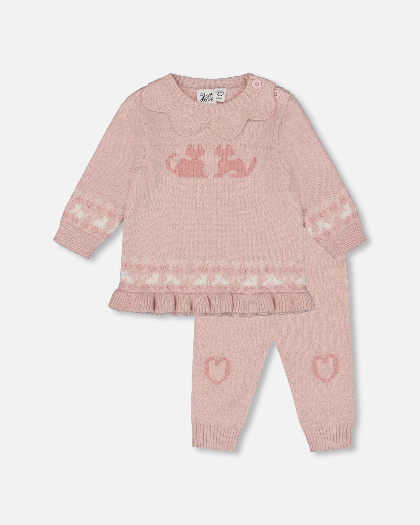 Deux par Deux - Knitted Top And Pant Set Light Pink