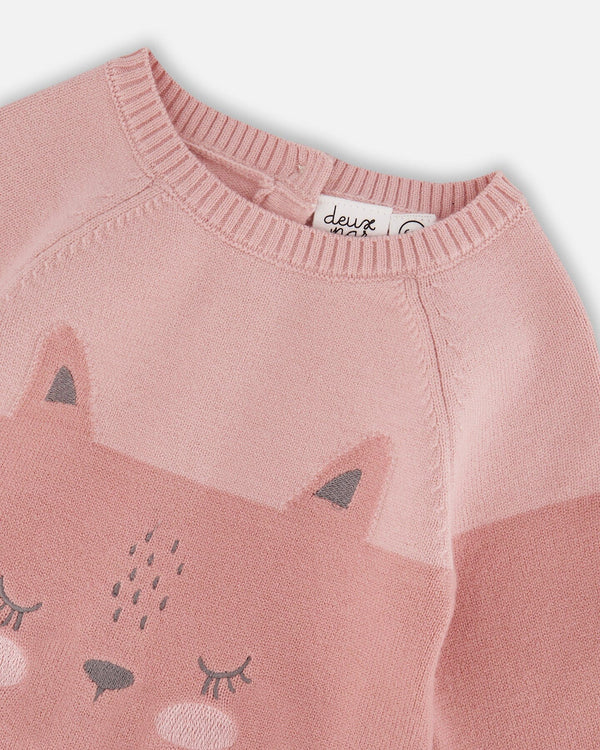 Deux par Deux - Knitted Bi-Color Cat Romper Old Pink