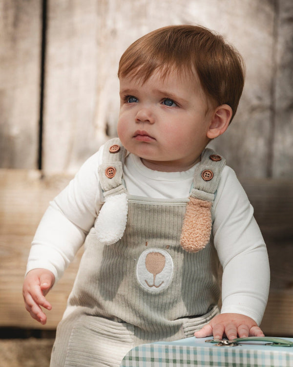 Deux par Deux - Onesie And Stretchy Corduroy Overalls Set Jade Green