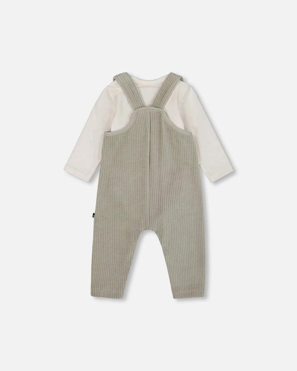 Deux par Deux - Onesie And Stretchy Corduroy Overalls Set Jade Green