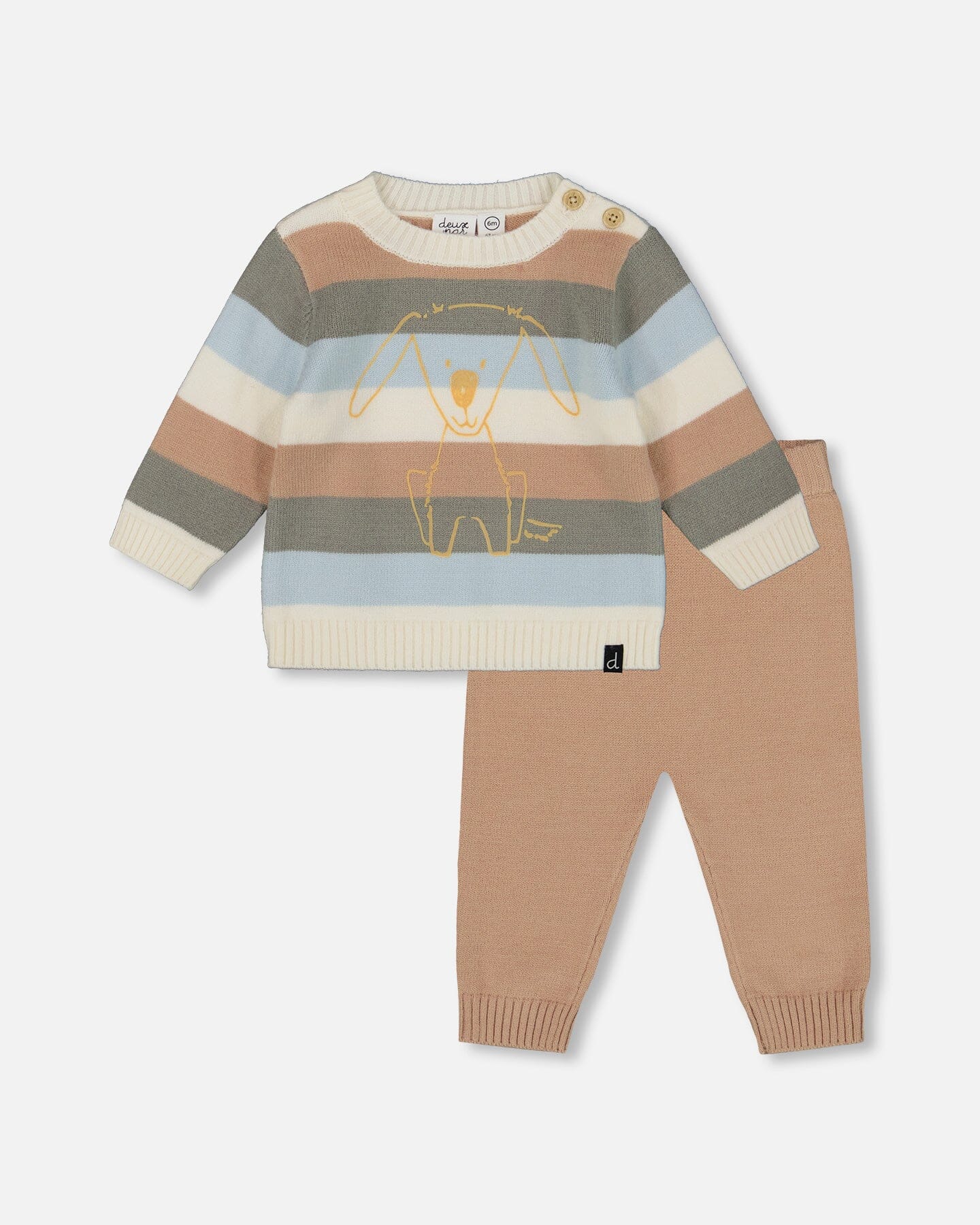Deux par Deux - Knitted Top And Pant Set - Warm Sand