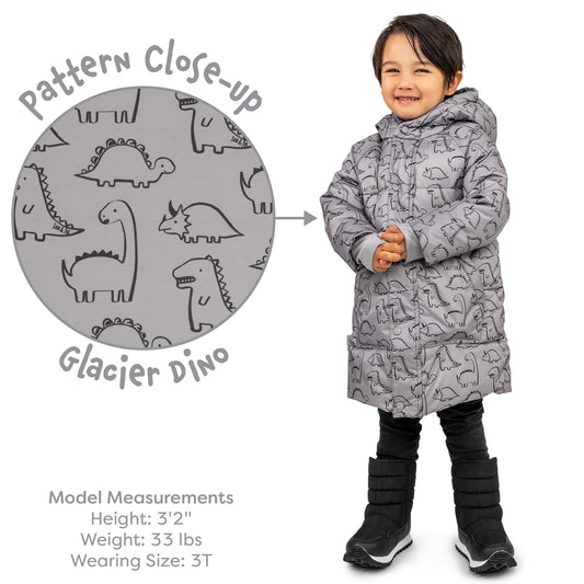 Jan & Jul Glacier Dino | Toasty-Dry Puffy Coat