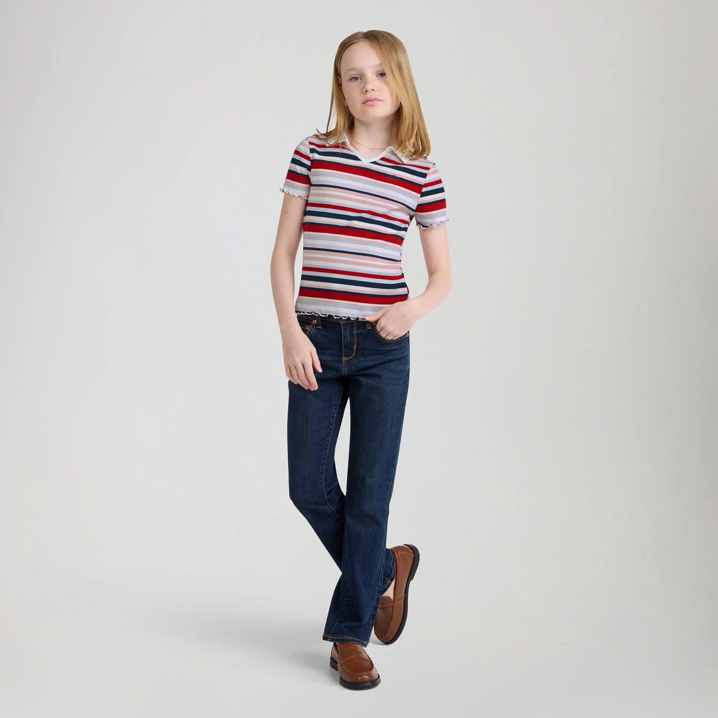 Levi's- Girls' Ribbed Knit Striped Polo Top