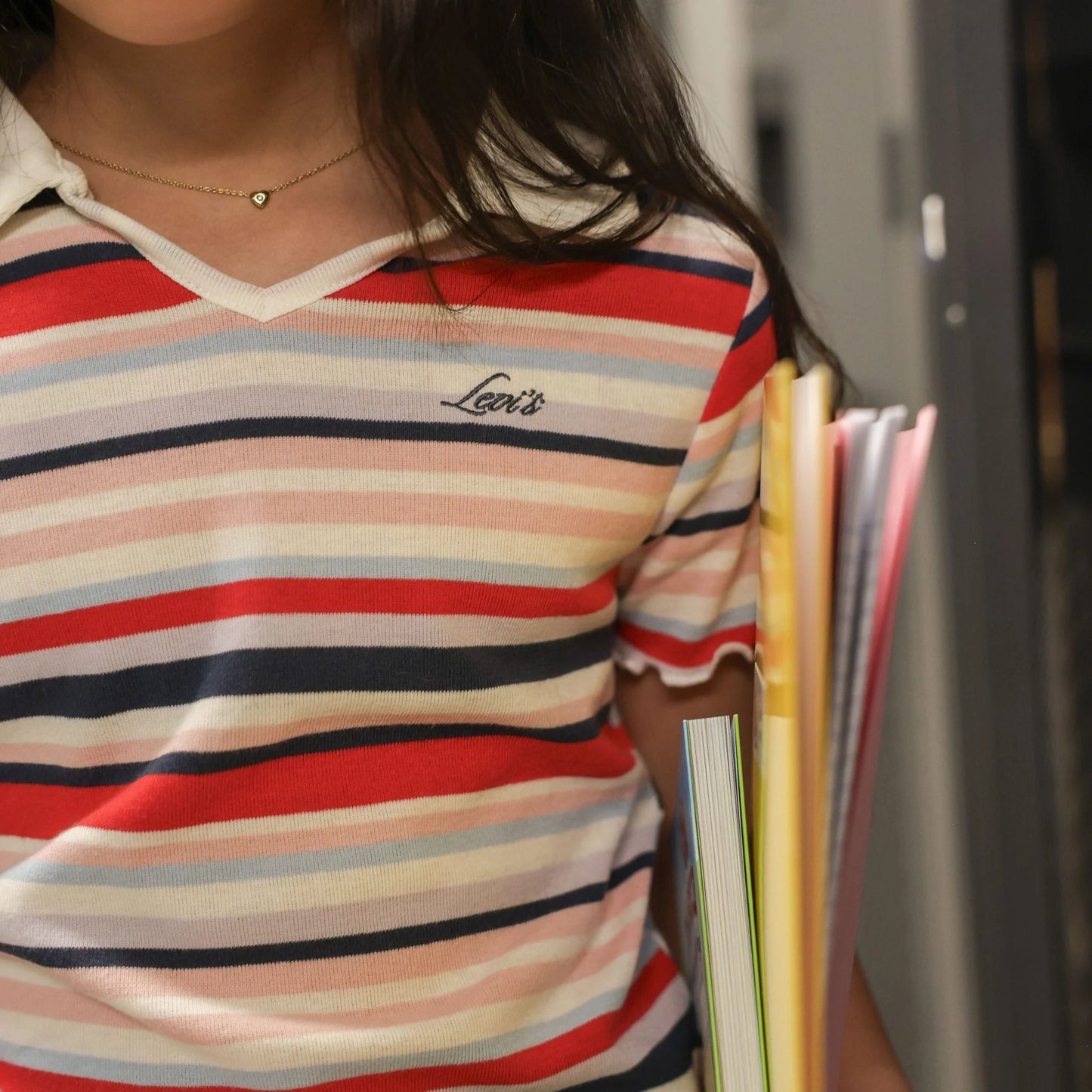 Levi's- Girls' Ribbed Knit Striped Polo Top