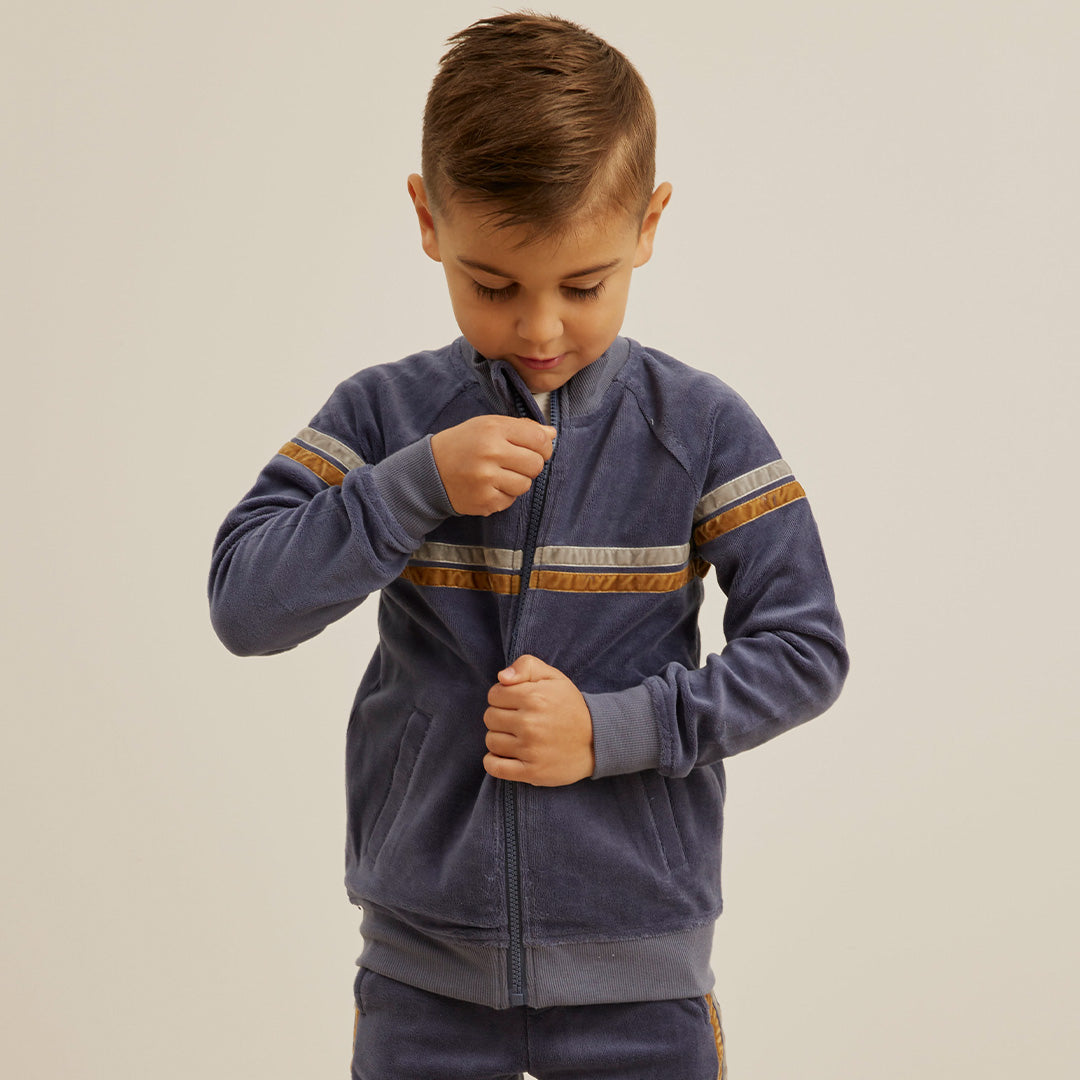 Miles The Label - Retro Stripe on Miles Blue Velour Track Jacket
