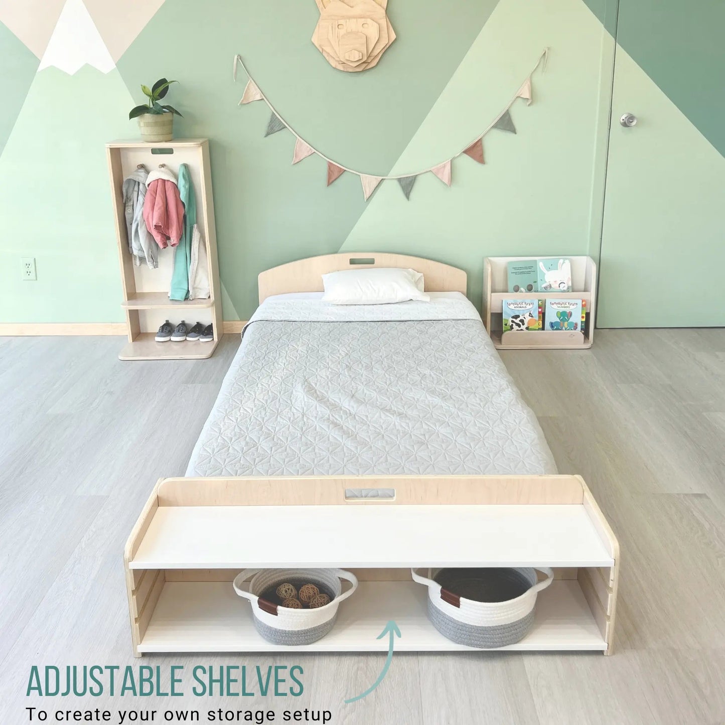 CHERRY - Montessori Floor Bed with Shelves