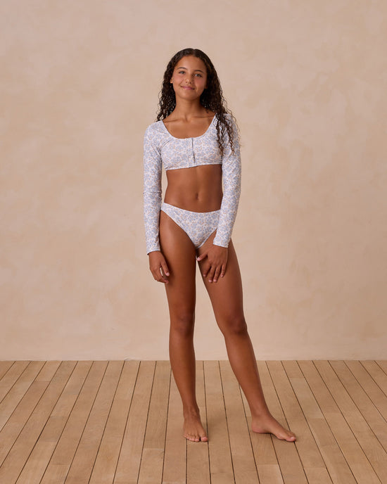 Rylee + Cru - Rashguard Bikini Set || Blue Ditsy (Teens)