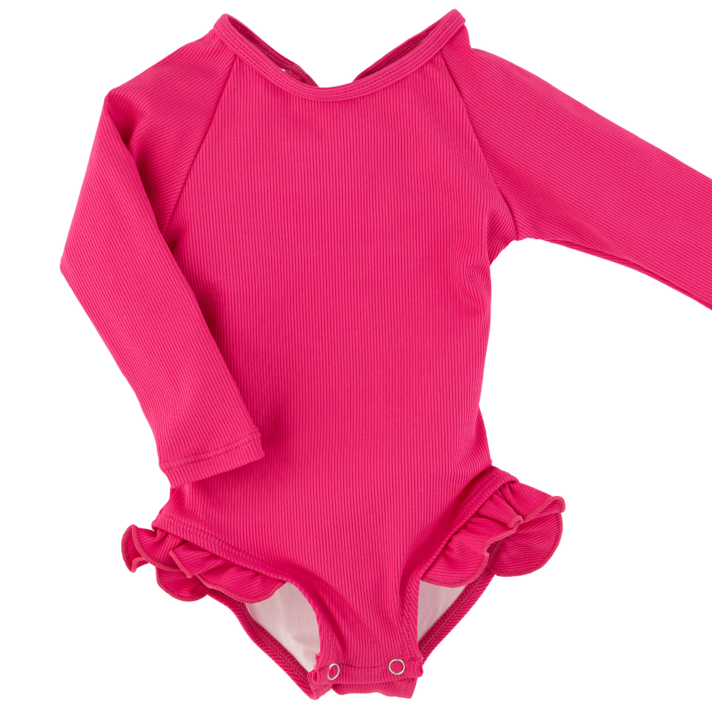 Current Tyed - "Brights" Ribbed Hot Pink Ruffle Rashguard Suit