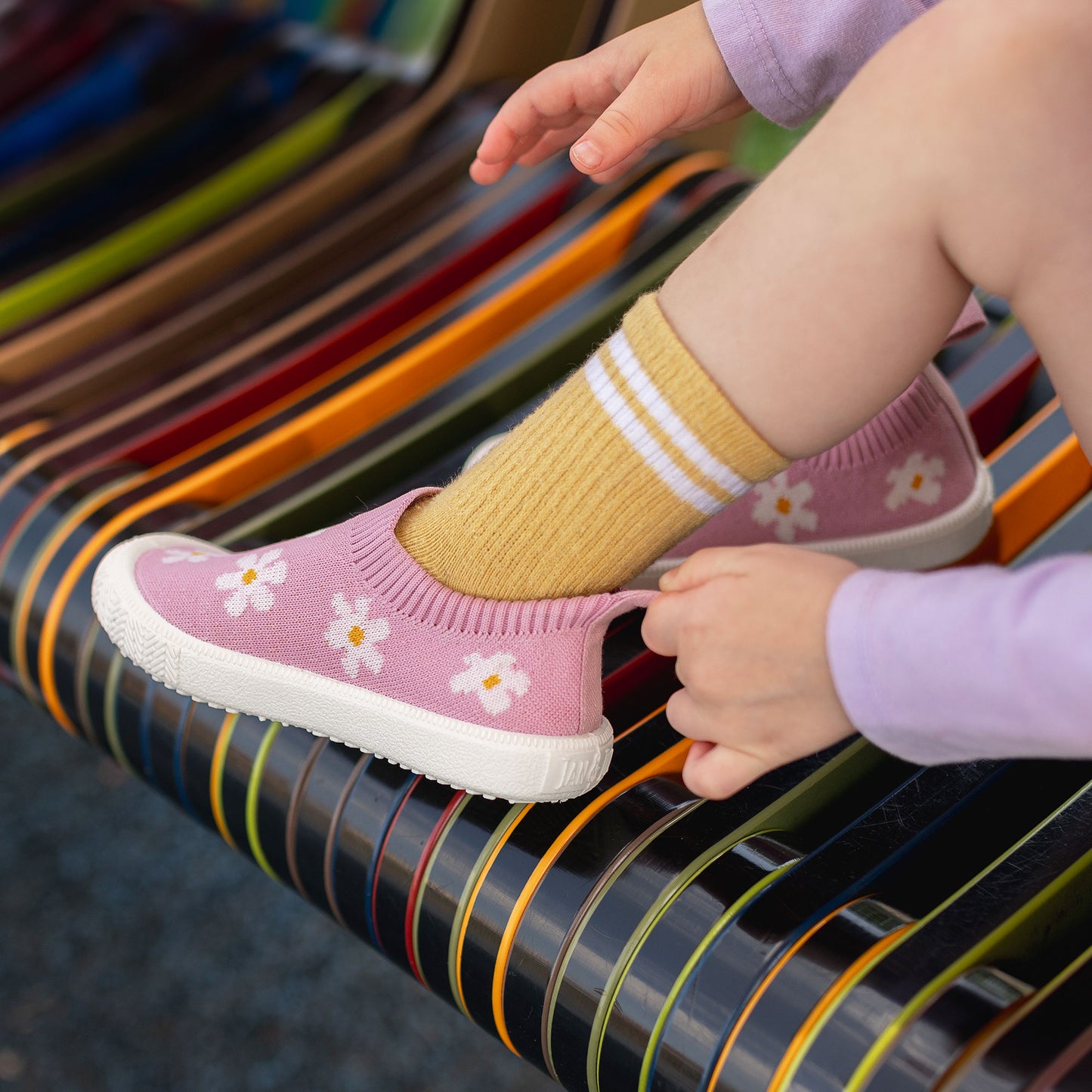 Jan & Jul - Graphic Knit Shoes - Pink Daisy