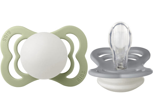BIBS Pacifier Supreme Silicone 2 PK Sage GLOW / Cloud GLOW