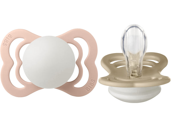 BIBS Pacifier Supreme Silicone 2 PK Blush GLOW / Vanilla GLOW