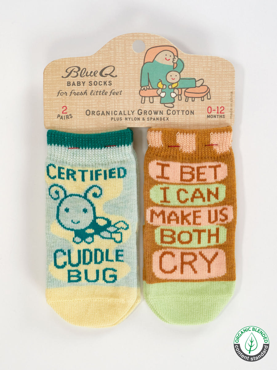 Blue Q - Certified Cuddle Bug/I Bet I Can Make Us Both Cry Baby Socks (0-12M)