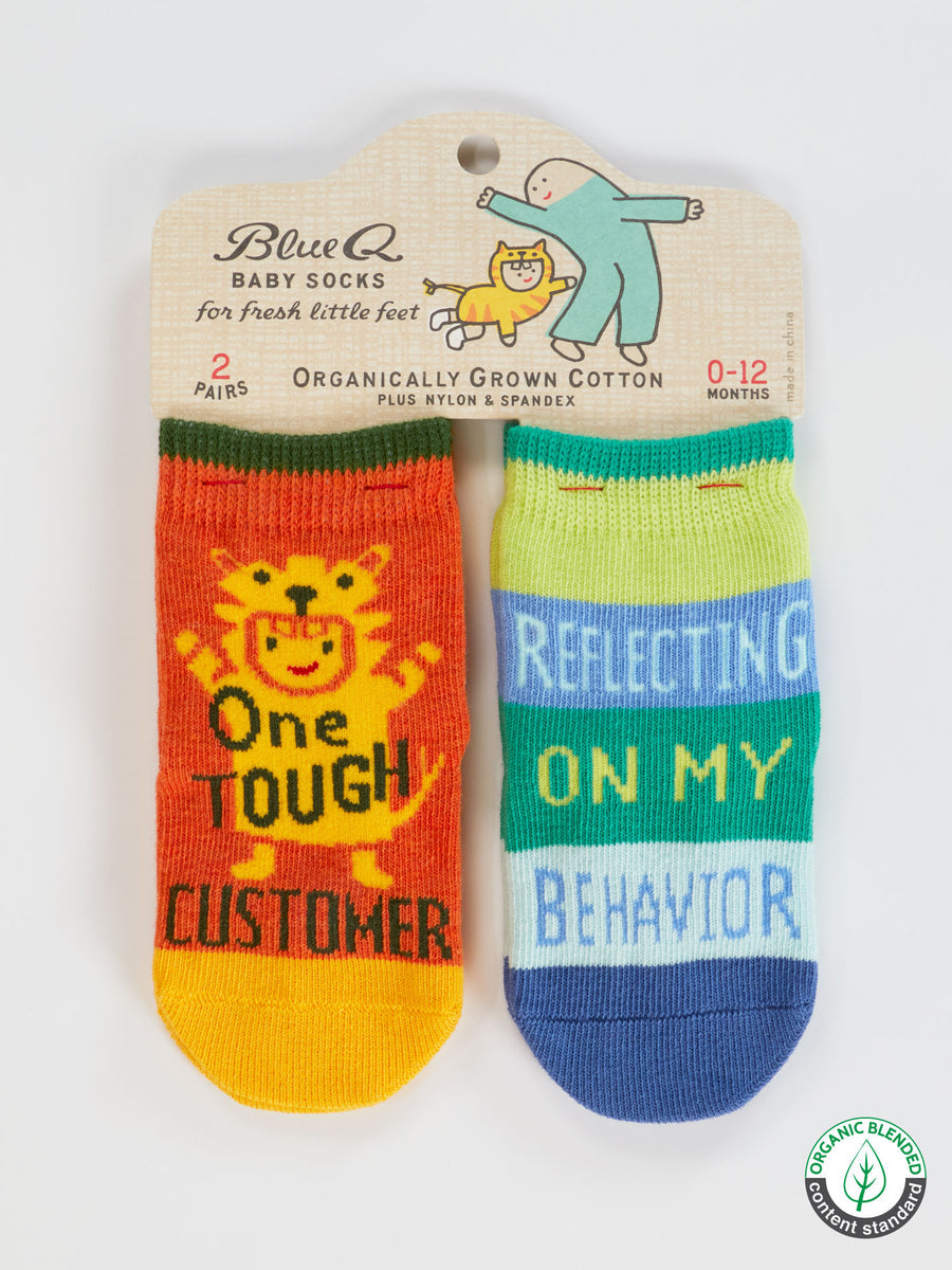 Blue Q - One Tough Customer/ Reflecting On My Behavior Baby Socks (0-12M)